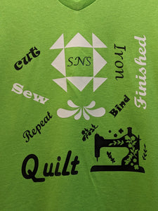 Quilt Themed T-Shirt - Quilting Quotes Green V Neck #6001