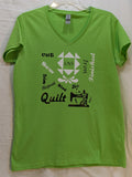 Quilt Themed T-Shirt - Quilting Quotes Green V Neck #6001