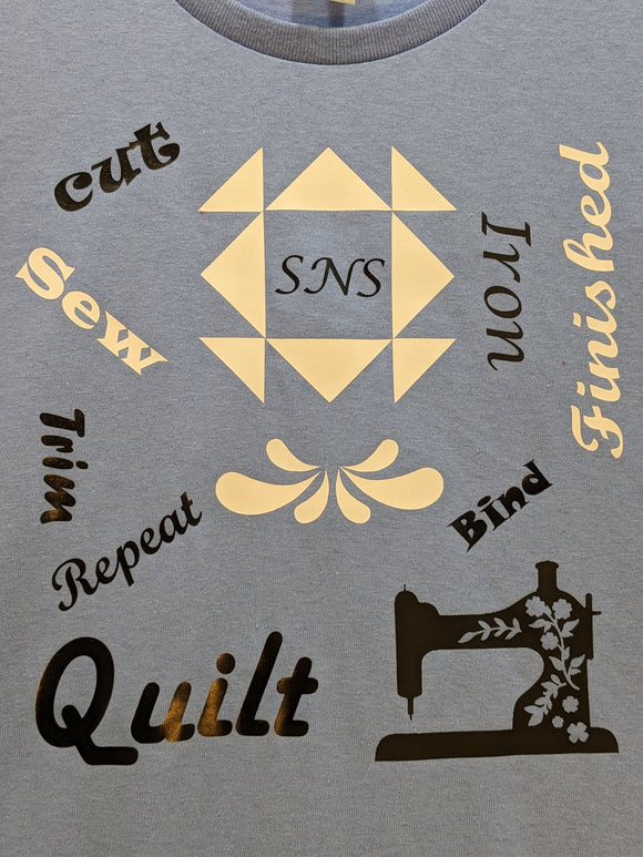 Quilt Themed T-Shirt - Quilting Quotes Blue Crew Neck #6002