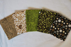 5 Half Yards Bundle pack #1031 Floral and Paisley Browns and Greens