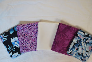 5 Half Yards Bundle pack #1036 Purple and Blue Floral