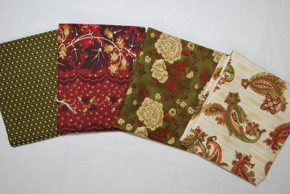 4 Half Yards Bundle pack #1045 Red and Green Paisley and Floral