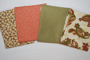 4 Half Yards Bundle pack #1052 Coral, Green, and Cream