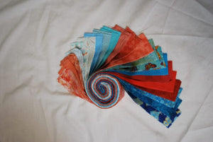 Coral and Aqua Jelly Roll 2.5" strips #7003