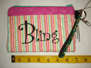 Quilted Wristlet Purse - Bling Stripe Pink